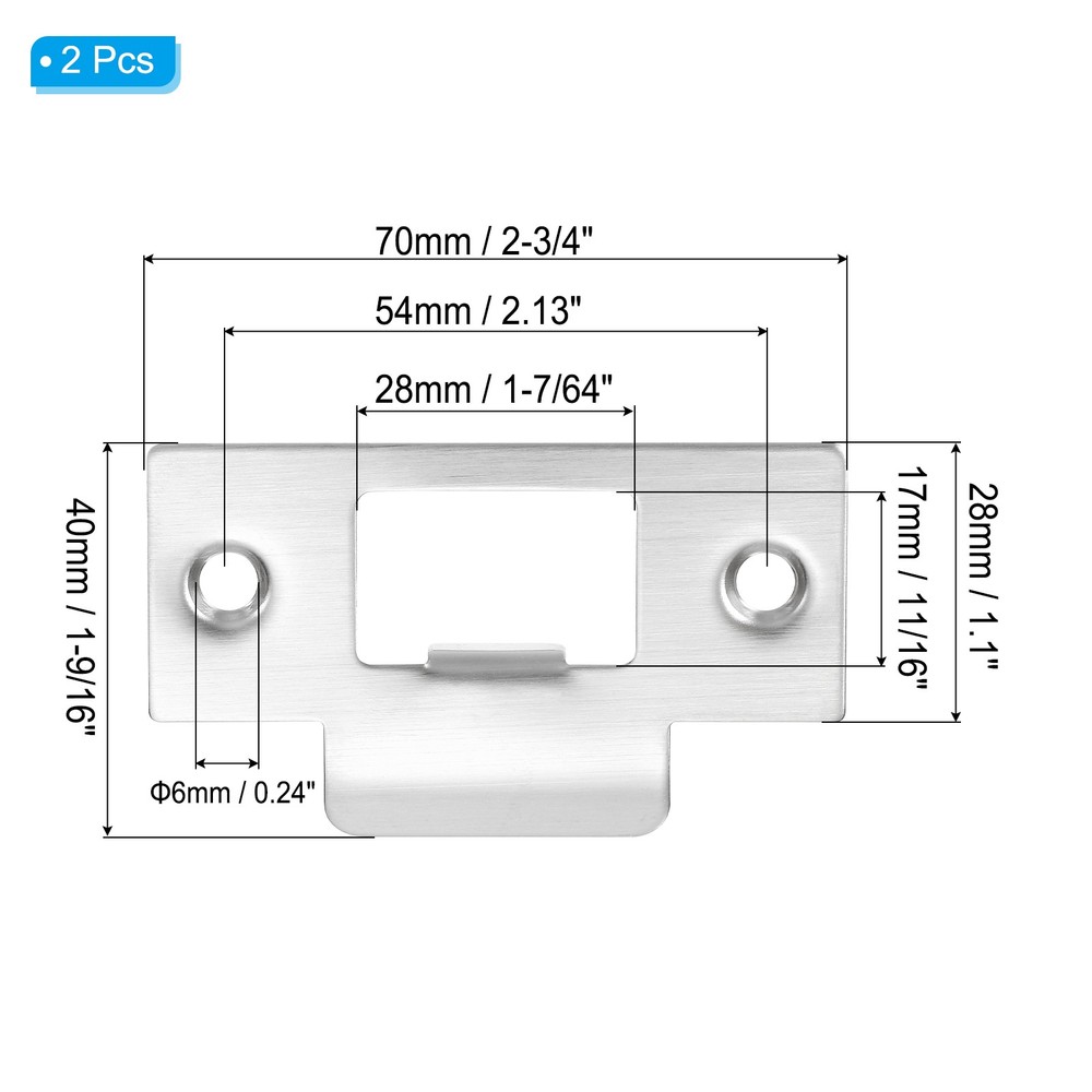 2 Pack 2-3/4" Stainless T Strike Door Lock Strike Plate Silver