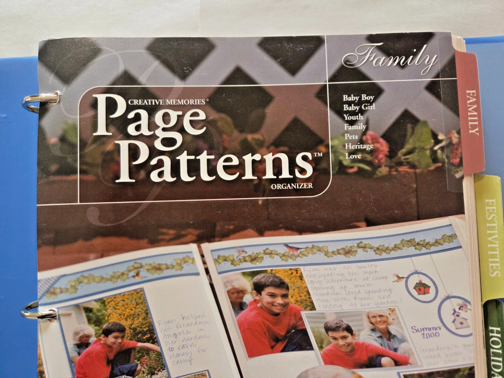 Creative Memories CM BLUE PAGE PATTERNS ORGANIZER BINDER FILLED OVER 200 PAGES