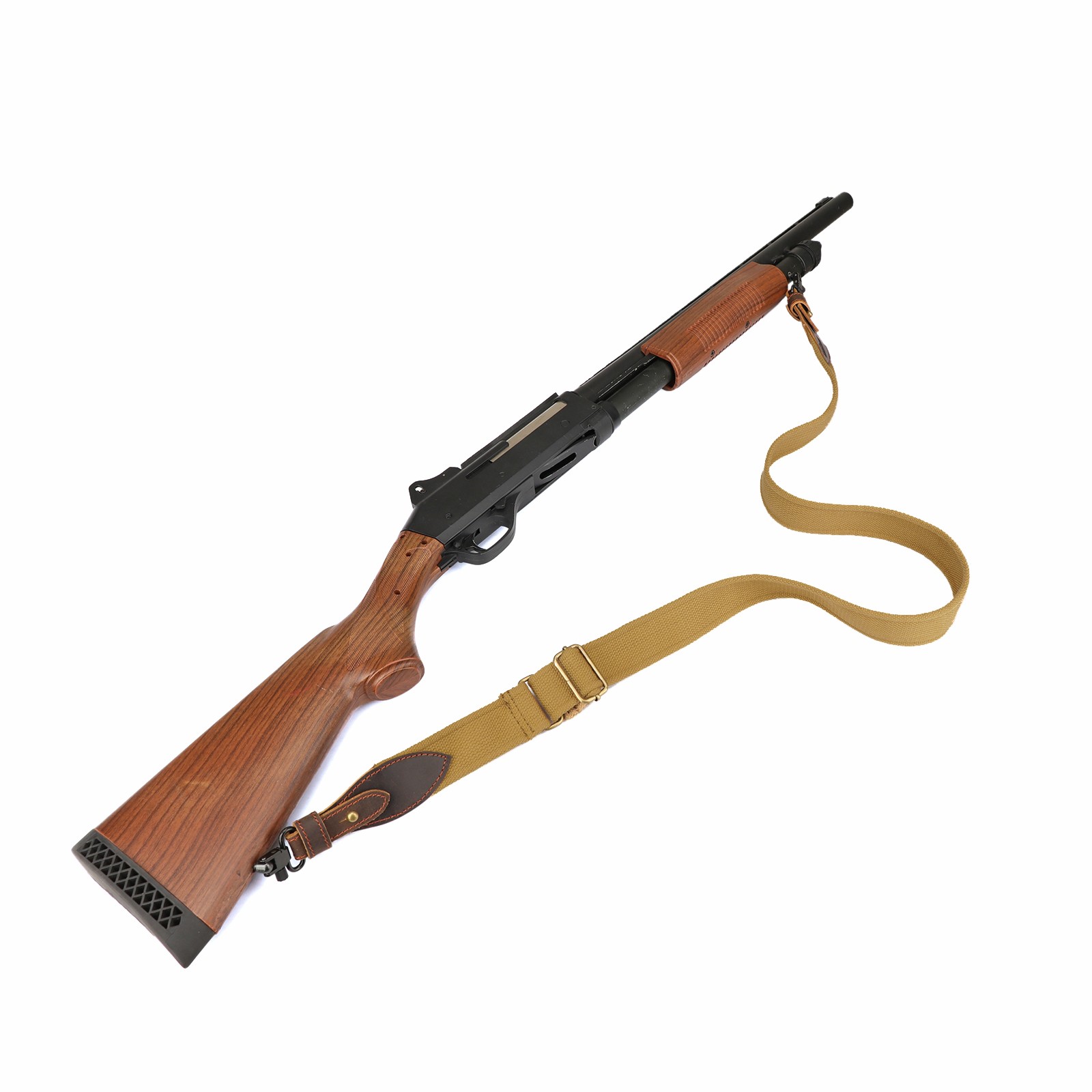 TOURBON Rifle/Shotgun Sling Webbing Strap Leather End+ Pair 1" Mount Swivels Set