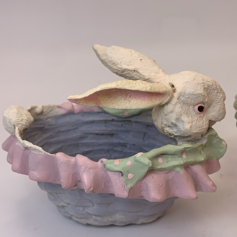 Resin Easter Bunny Rabbits Candy Trinkets Holder 4”