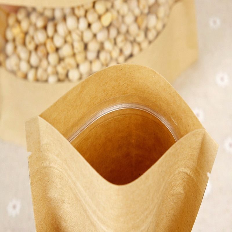 Kraft Paper Stand Up Pouch With Clear Window Sealable for Zip Food Pack Lock Bag