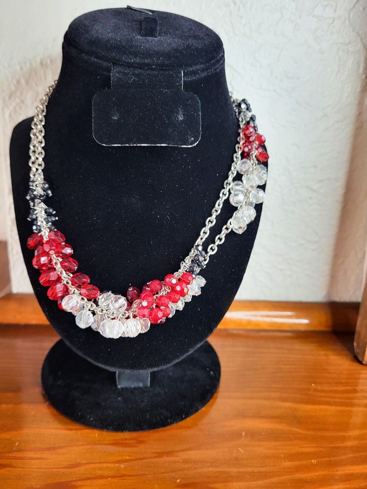 Vintage Red Black & White Convertible Beaded Statement Necklace