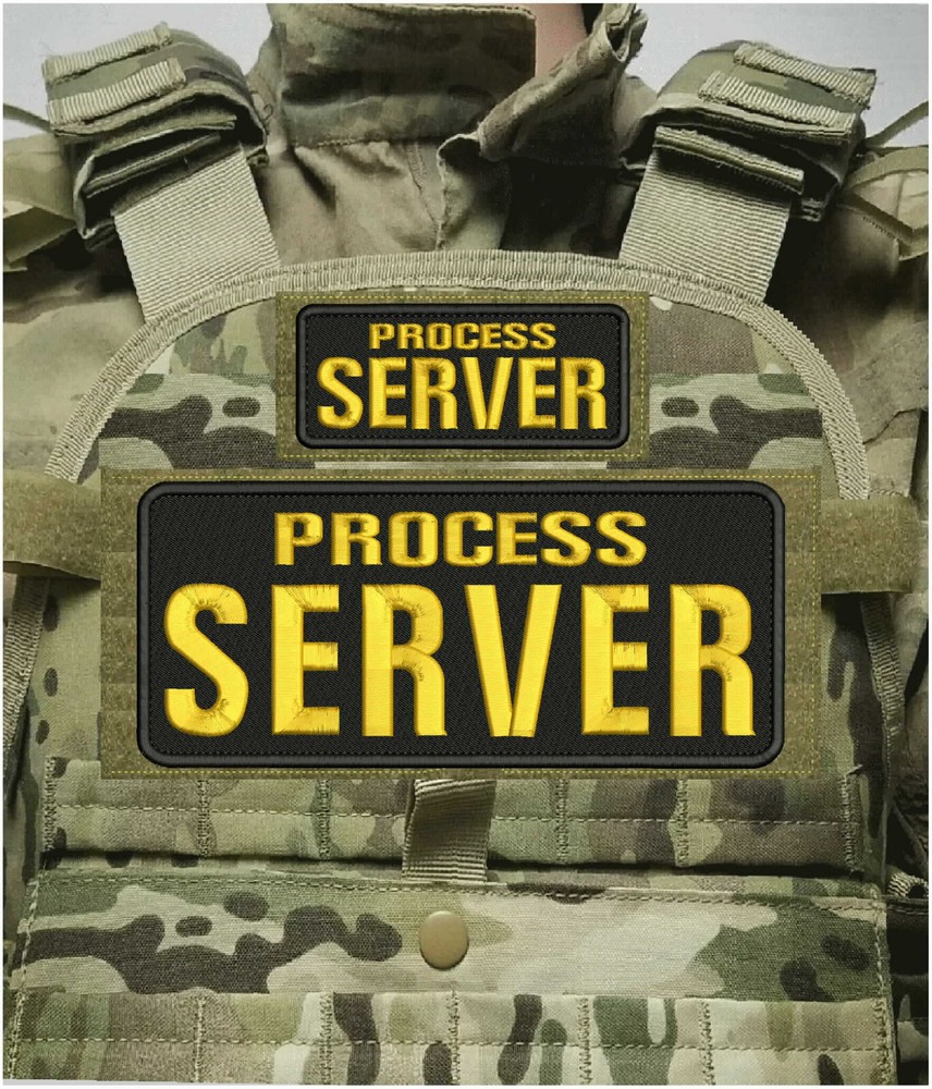 PROCESS SERVER EMBROIDERY PATCH 4X10 AND 2X5 HOOK ON BACK Gold On Black