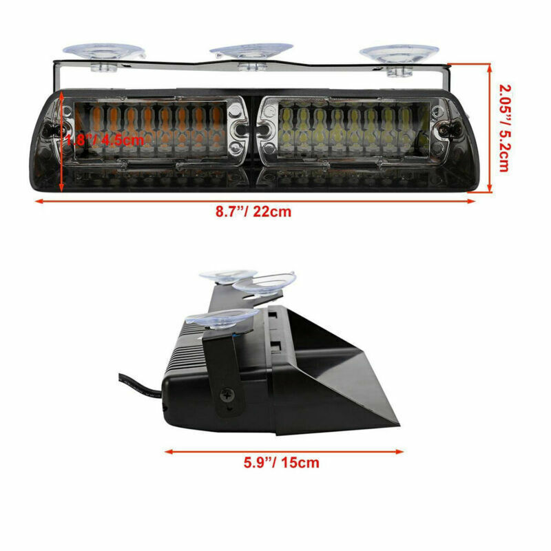 Amber 16 LED Car Windshield Strobe Light Lamp Bar 12V