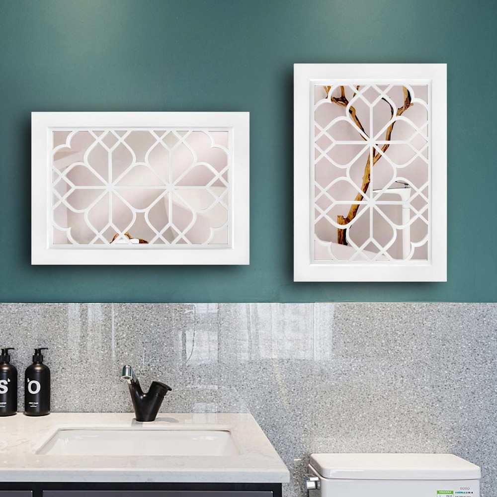 Set of 2 Rectangular Wall Mirror,Gorgeous Rustic Farmhouse Accent Mirror,Whit...