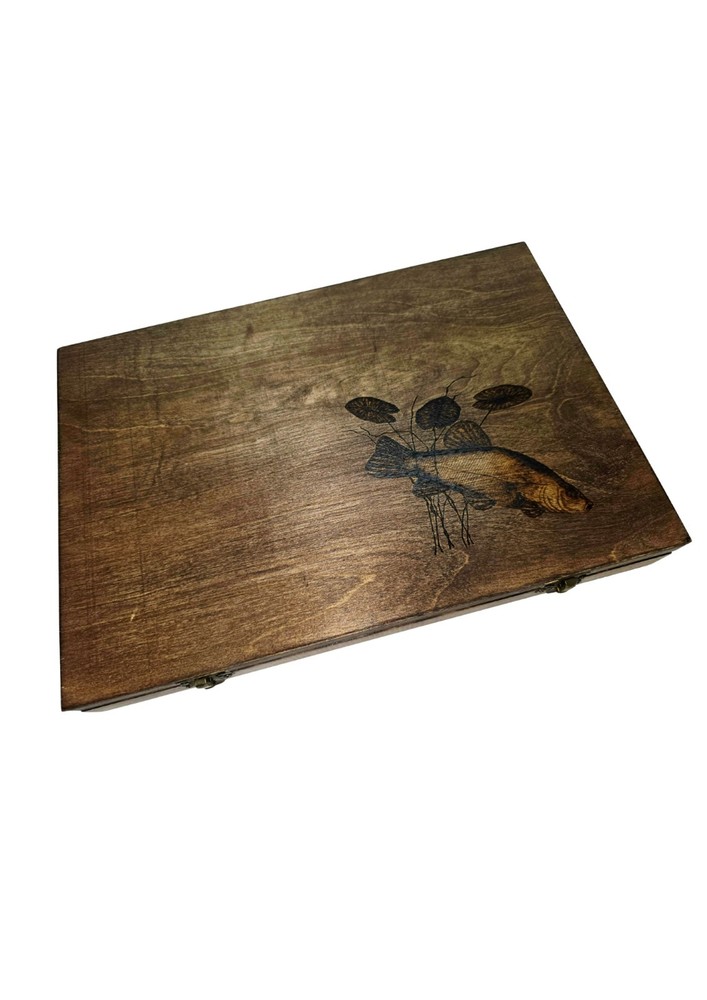 Handmade Float Box + 30 Handmade Floats. Woodburnt Tench Float Box