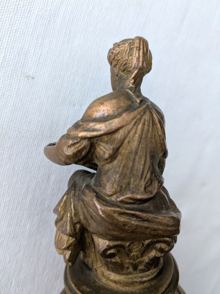 Rare Solid Bronze 19th Century Neoclassical Figural Stamp Roll Dispenser