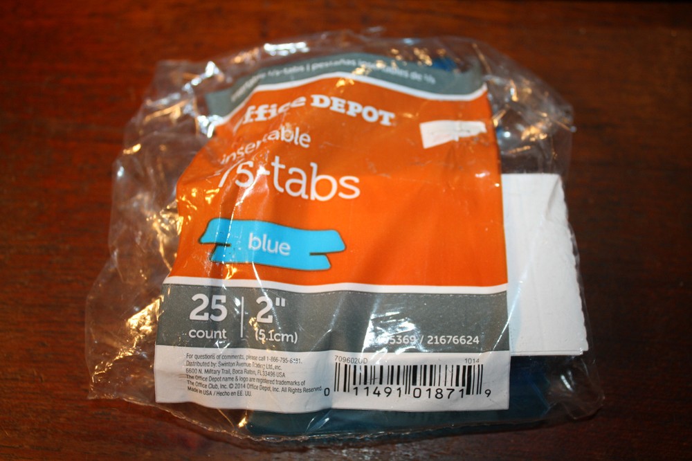 Office Depot Insertable Plastic Tabs, 1/5 Tab, 2 Inch, Blue Tab, 25/Pack