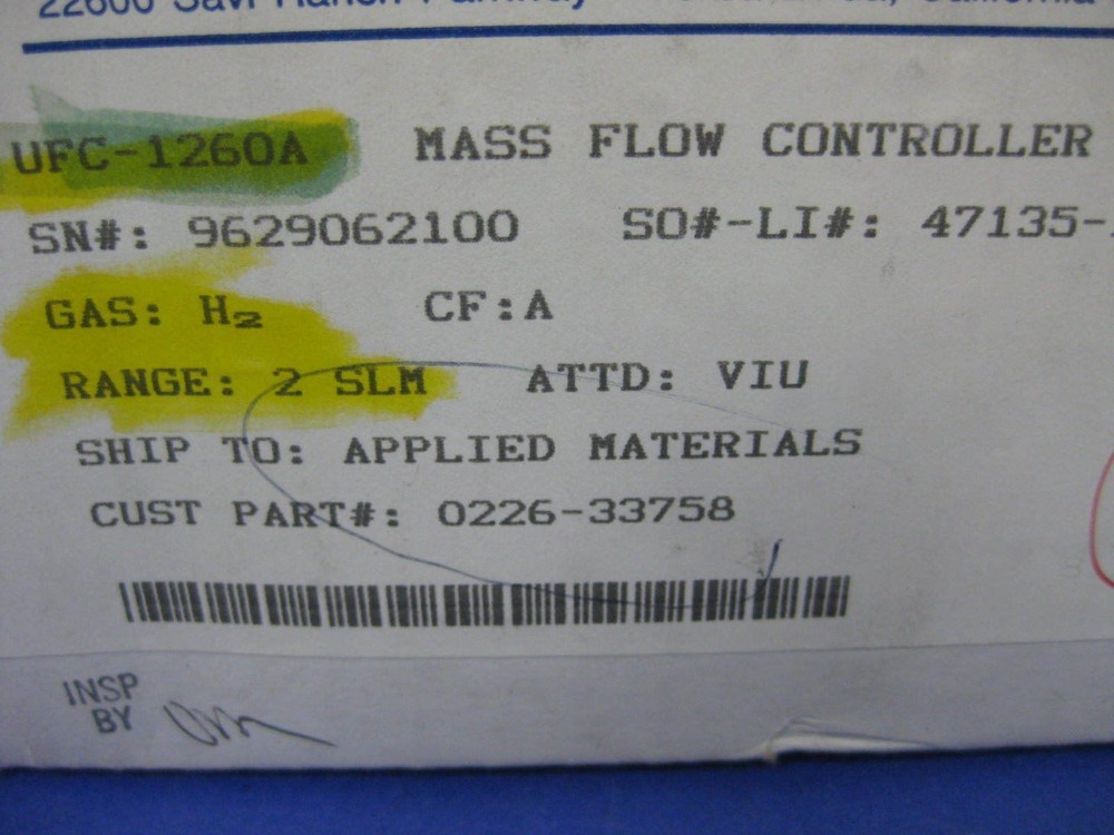 Unit UFC-1260A Mass Flow Controller, H2, 2 SLM, Refurbished