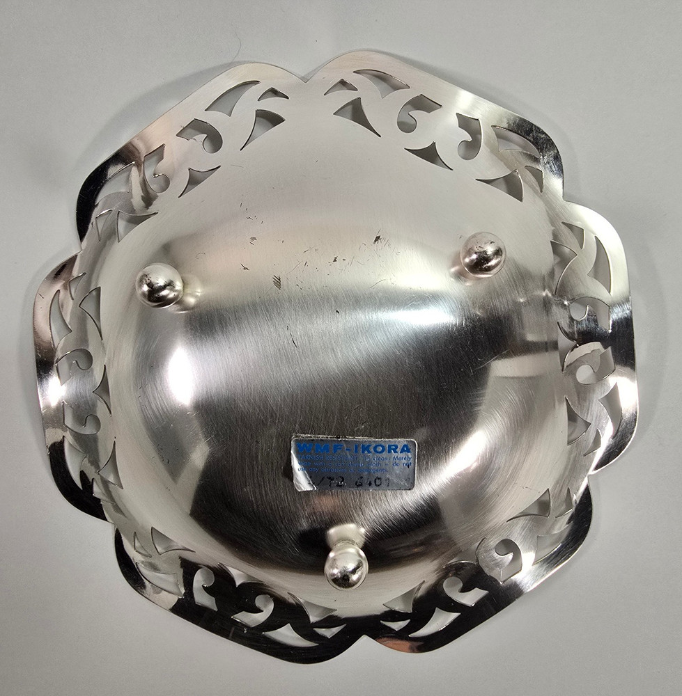 Vintage WMF Ikora Footed Candy Dish MCM Scalloped Pierced Edge Germany 7.5"