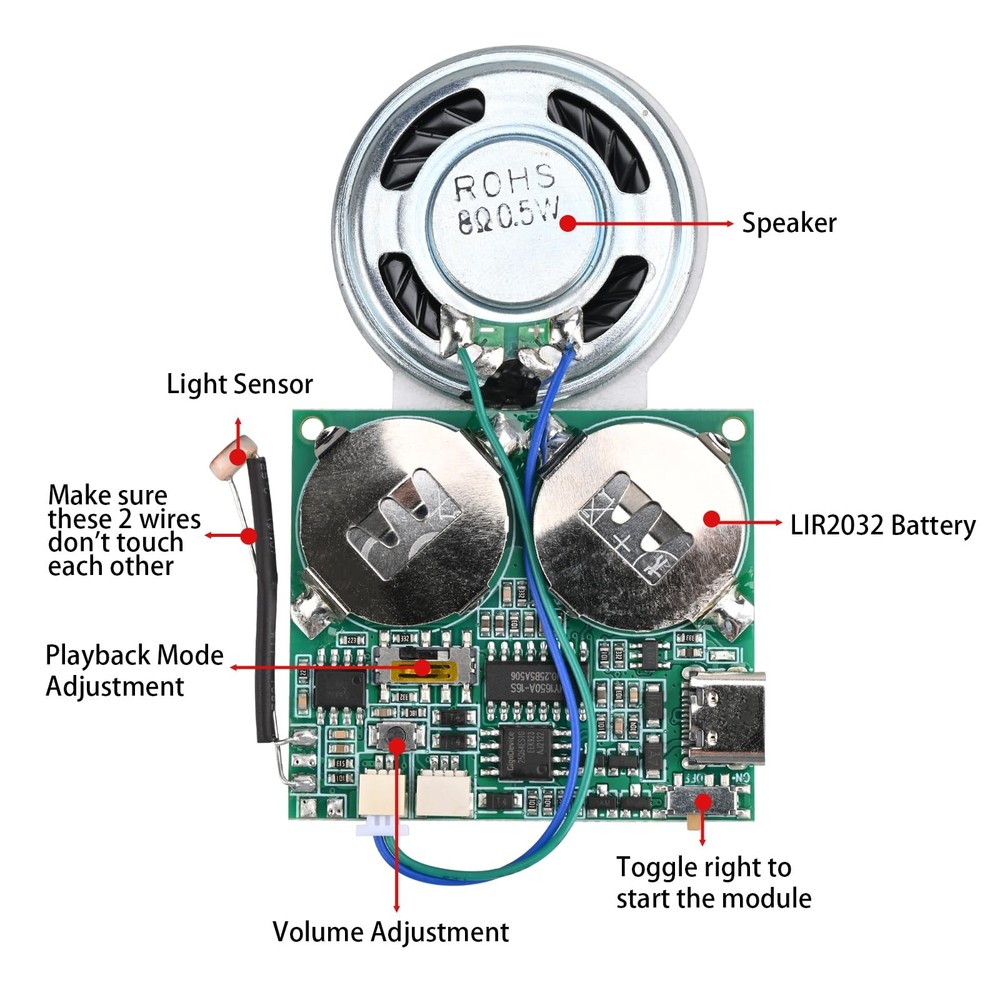 Icstation DIY Light Sensor Sound Module, Type-C USB 45*40mm, 8M