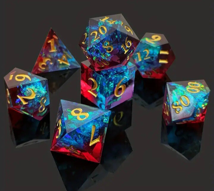 7pcs Handmade Sharp Edge Resin Dice Set - Perfect for MTG, RPG & D & D