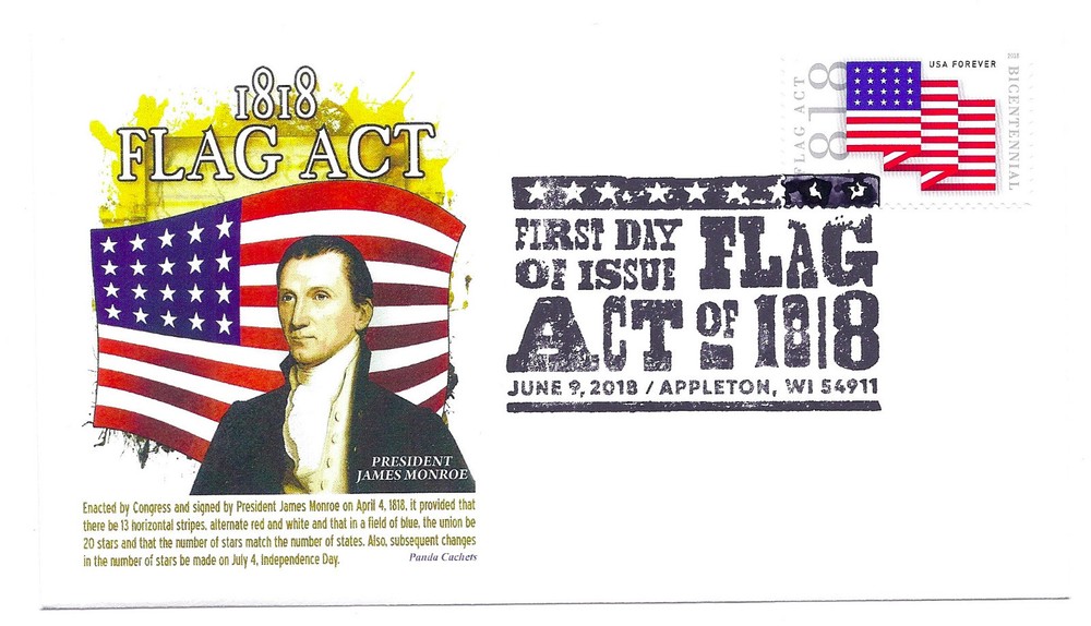 5284 Flag Act 1818, Panda Cachets, pictorial cancel,  FDC