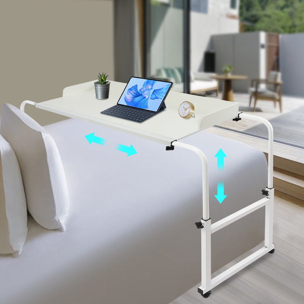 Height Adjustable Overbed Table With Wheels Over Bed Desk Bedroom Bedside Table