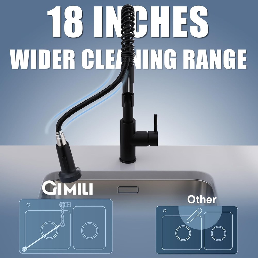 Sleek Black Faucet with 360 Swivel & Pull Down Sprayer