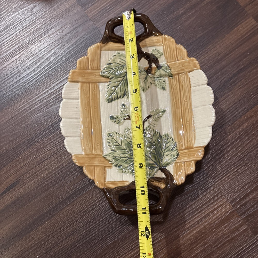 Ceramic Maple Leaf Basket Weave Tray 11 Inches