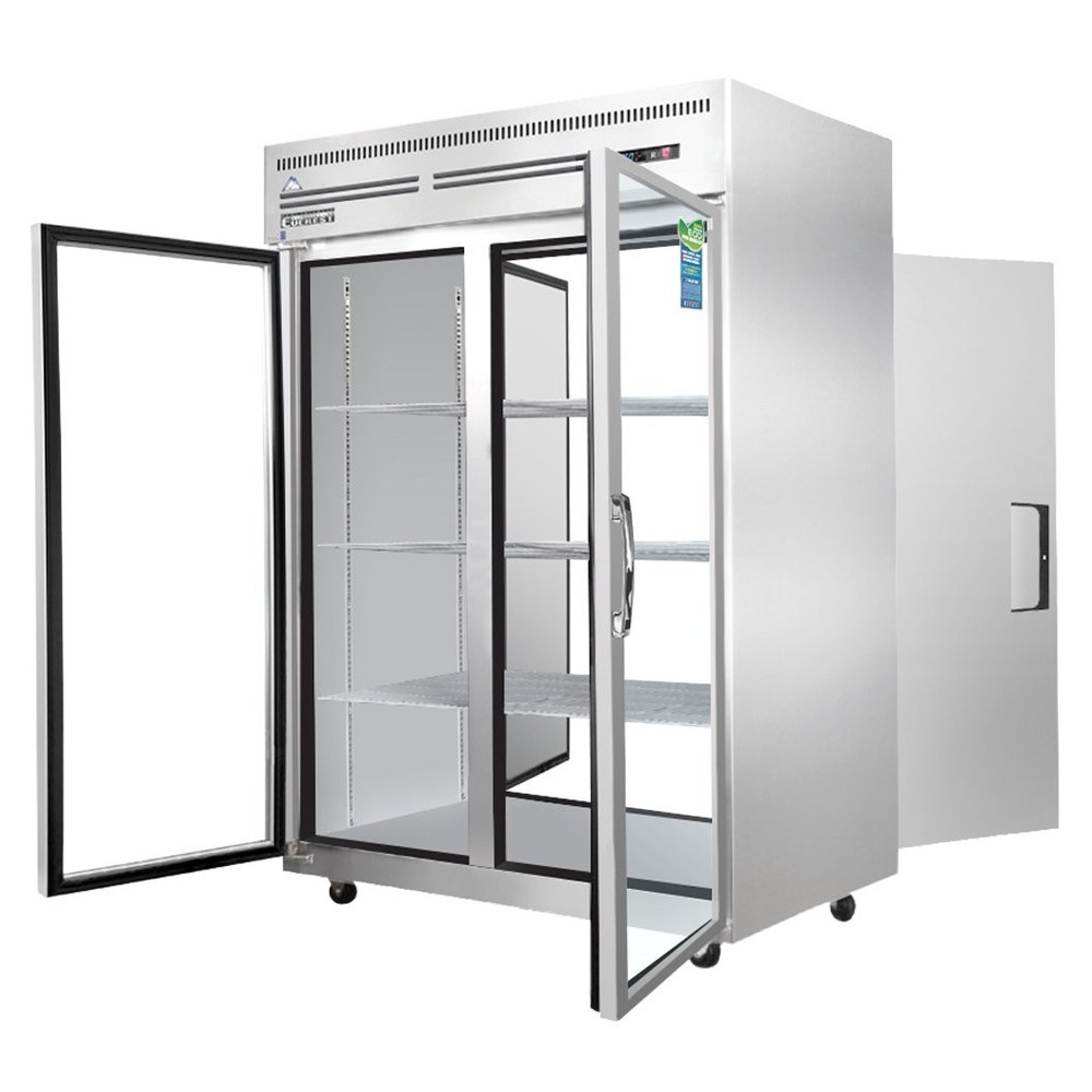 Everest ESPT-2G-2S 2-Section Pass-Thru Refrigerator w/ 2 Solid & 2 Glass Full...