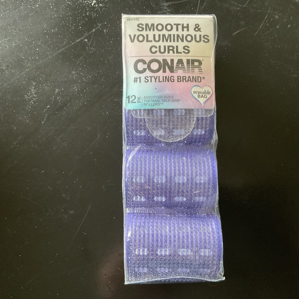 Conair Smooth Voluminous Curls Self-Grip Hair Rollers, Multicolor 4 Pack