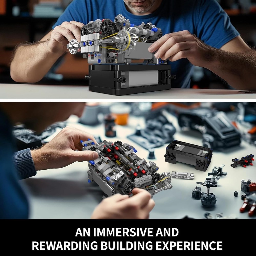 V8 Combustion Engine Model Kit That Runs, Build Your Own MOC V8 Engine Model Toy
