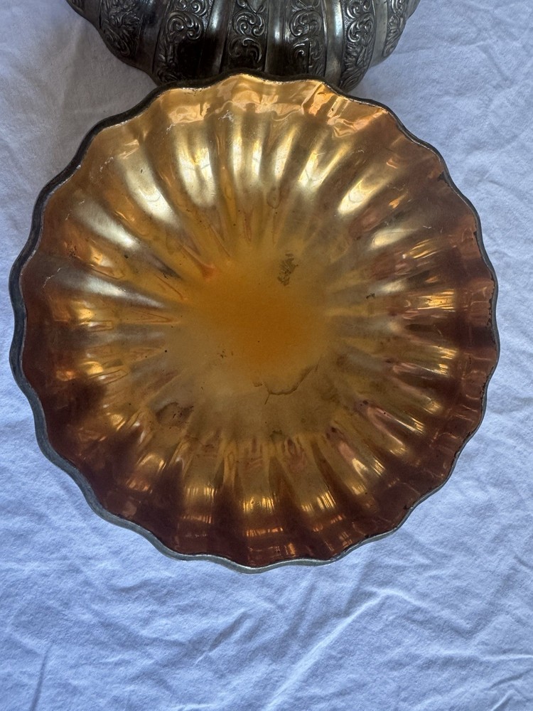 VTG Silver Plate Vintage Ornate Pumpkin Shaped Candy/Trinket Dish, Japan