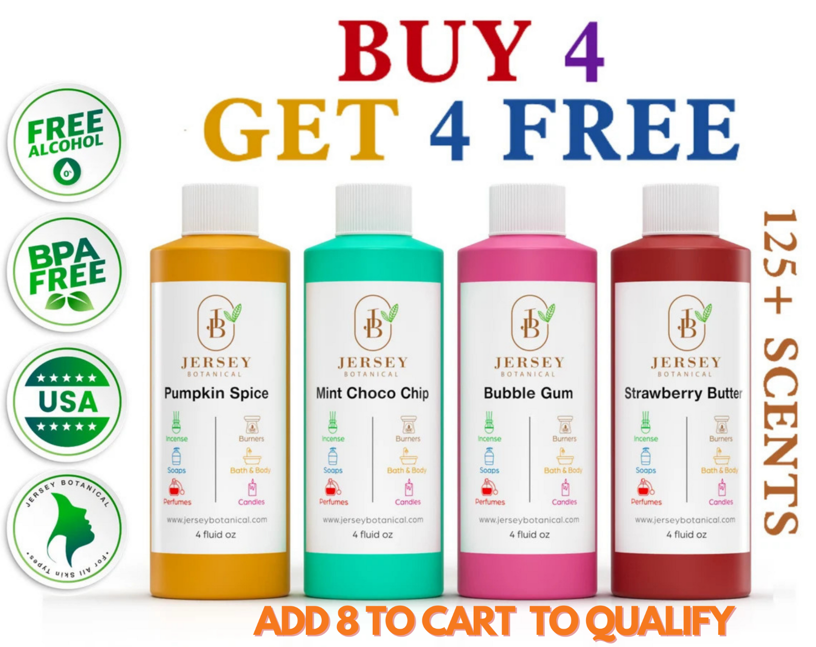 Fragrance Oil 4 oz. For Body Soap Candle Incense Making Burning Perfume Diffuser