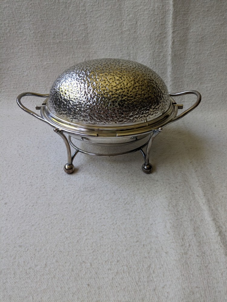 James Dixon Silverplate Small Rolltop Dome Serving Dish W/ Pyrex Insert