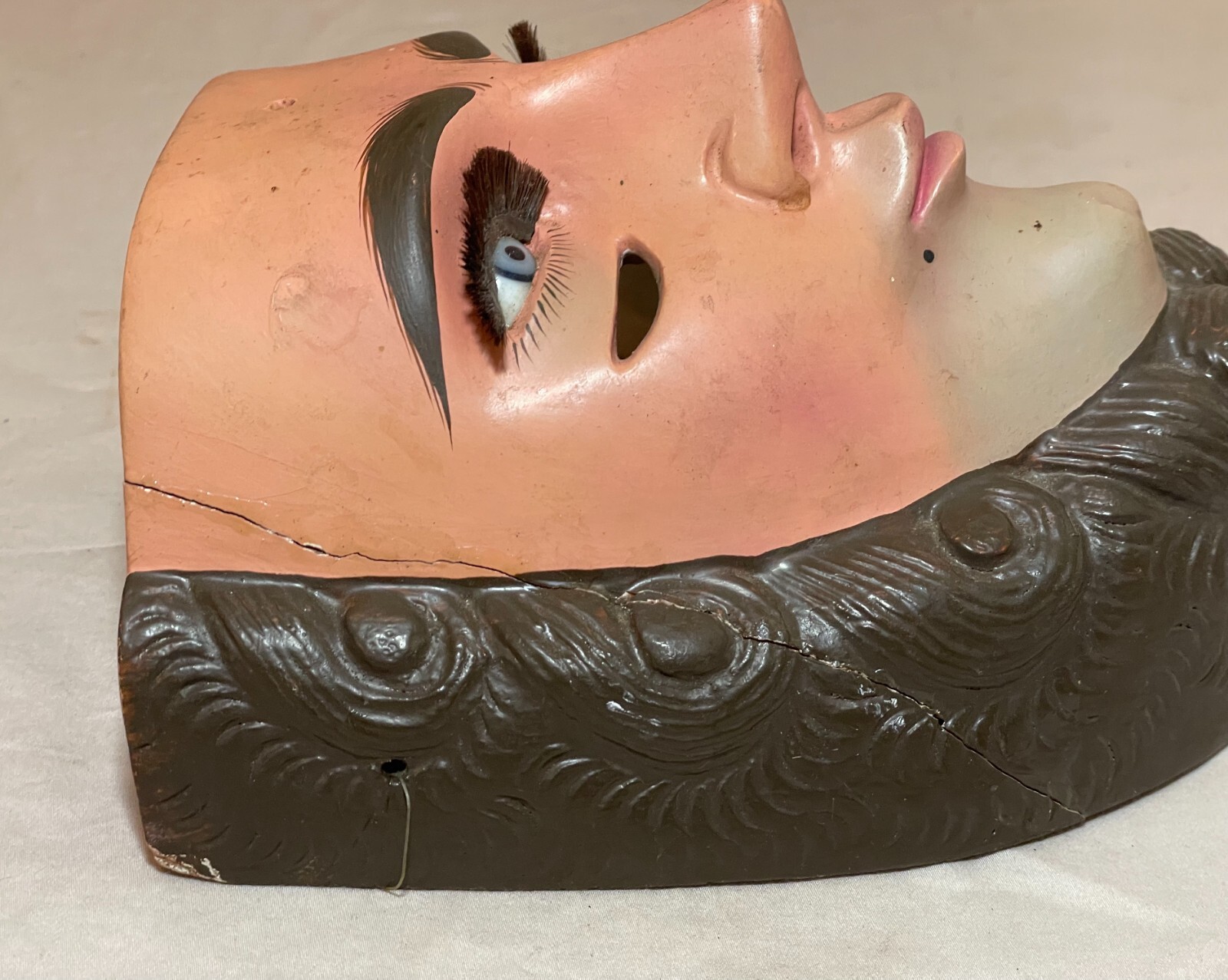 VINTAGE PARACHICOS MASK HAND CARVED WOOD MEXICAN FOLK ART CHIAPAS GLASS EYE