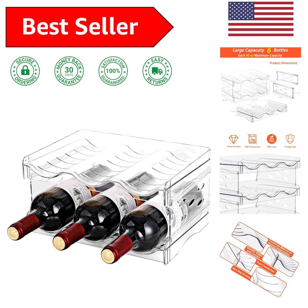 Transparent Stackable 2-Tier Wine Holder - Easy Access Organizer for 6 Bottles