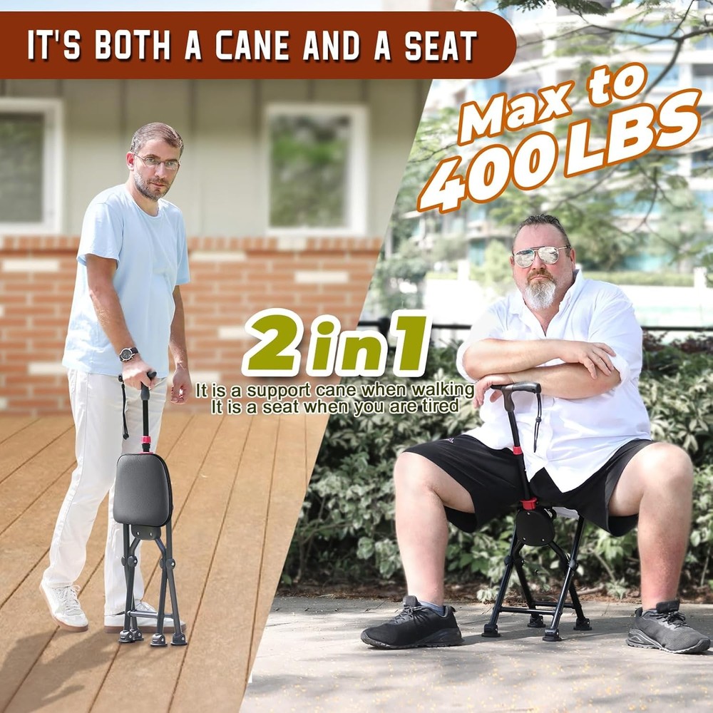 Hold 400 lbs Folding Canes with Seat, Allows Durability While Walking