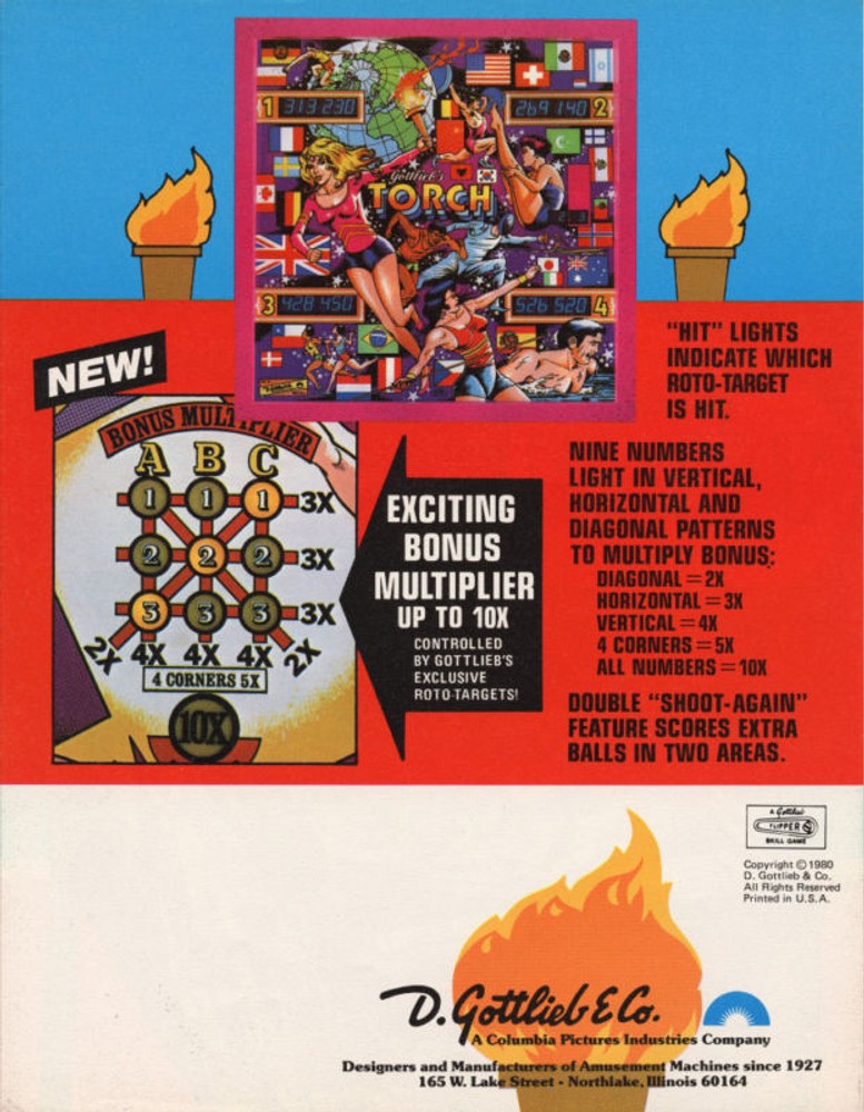 1980 GOTTLIEB TORCH PINBALL FLYER
