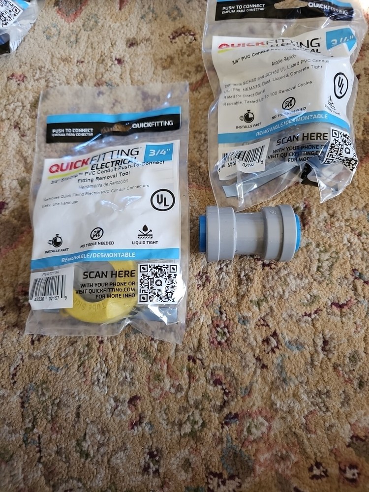 QuickFitting New 3/4 inch Conduit Coupling  Push  9 Pack + Removal Tool Gray