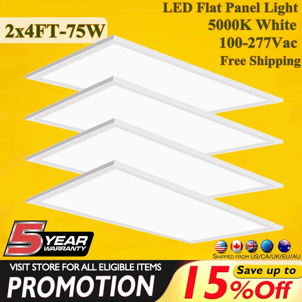 2x4 LED Flat Panel 5000K Light Fixture White,4pcs Drop Ceiling Office Lights 75W