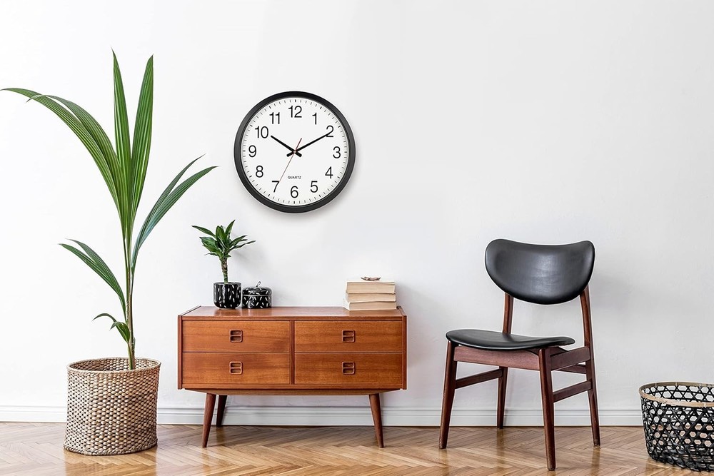 Stylish Large Black Wall Clock - Silent Quartz Movement
