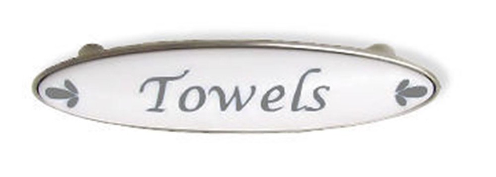 3" Towel Drawer Pull Blue-Gray Script and Satin Nickel
