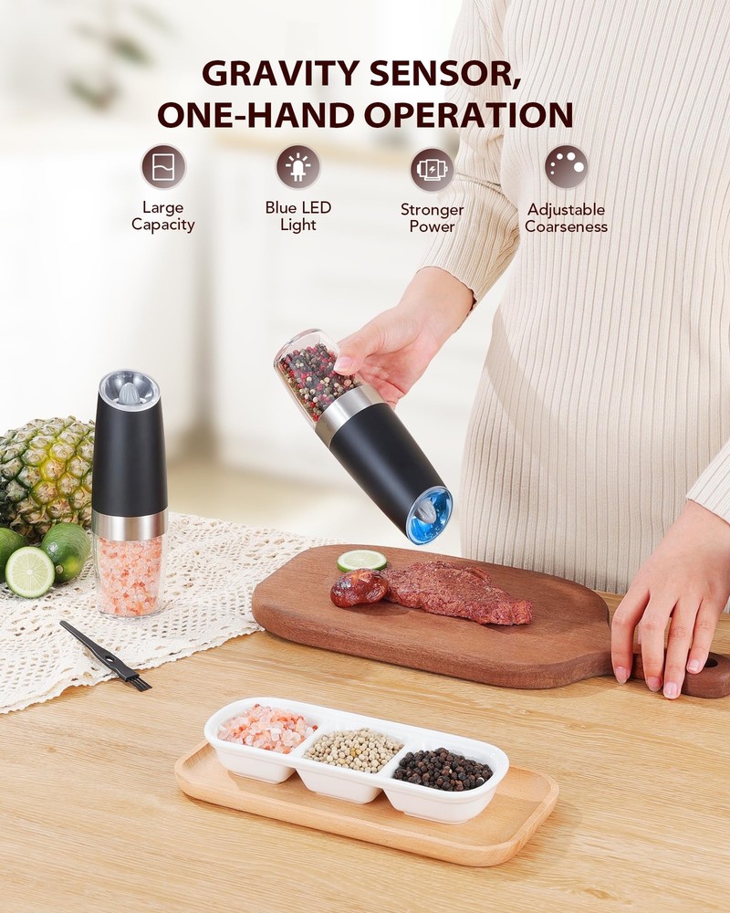 Sangcon Gravity Electric Salt and Pepper Grinder Set Automatic Shakers Mill G...