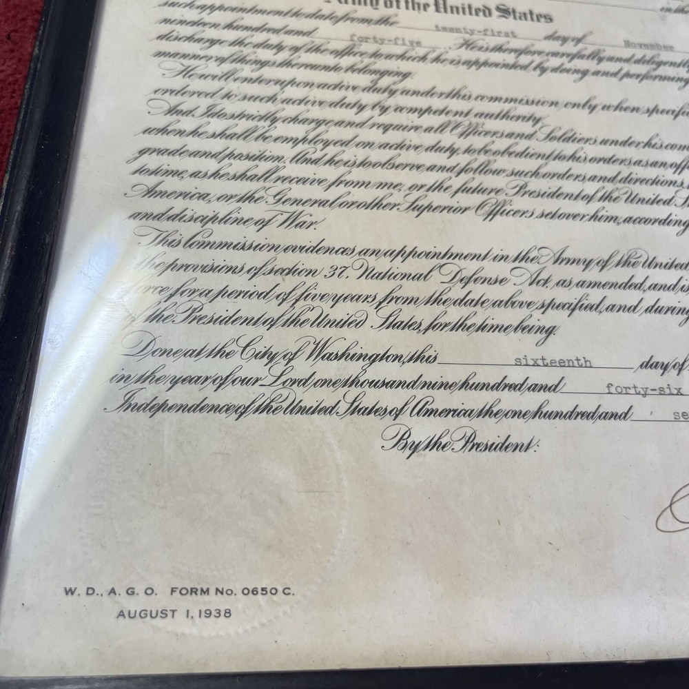 1945 US Army Officer Discharge Cert. Frame Colonel Infantry
