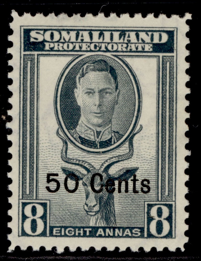 SOMALILAND PROTECTORATE GVI SG130, 50c on 8a grey, M MINT.