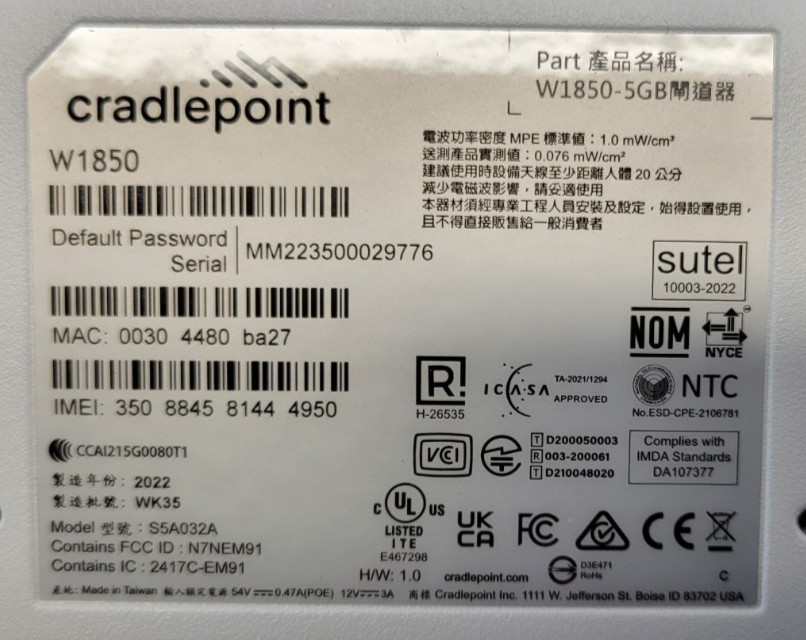 NEW - NetCloud Cradlepoint W1850 5G Adapter - S5A032A - OPEN BOX