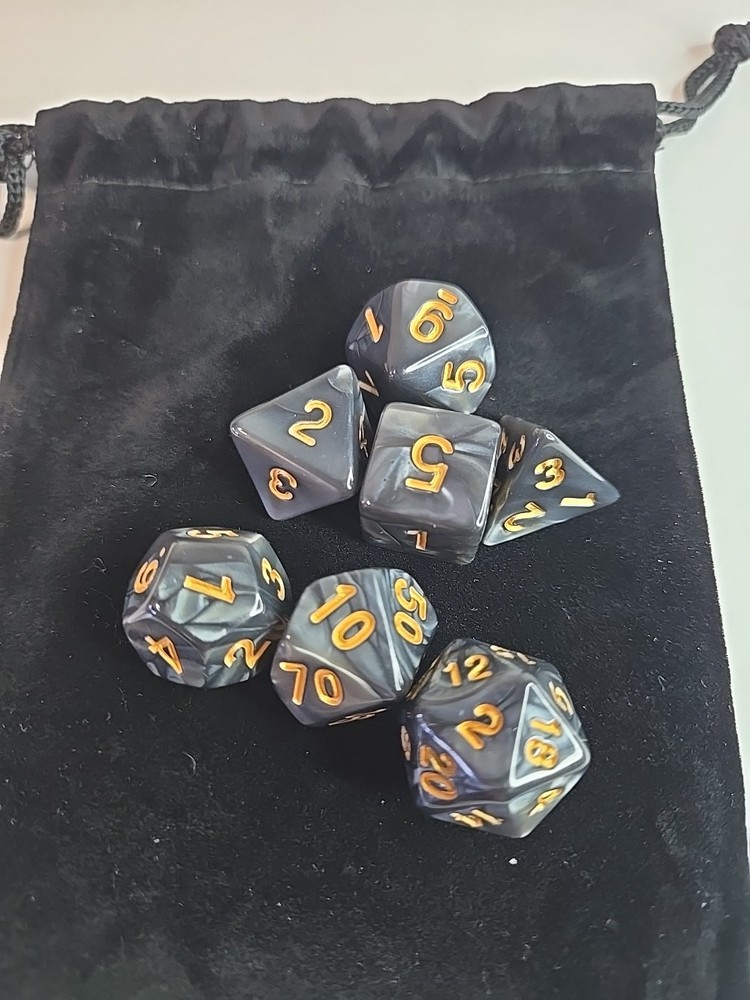 RR | 7-Dice Polyhedral Starter Set | Beginner Dice Kit with Suede Bag D&D