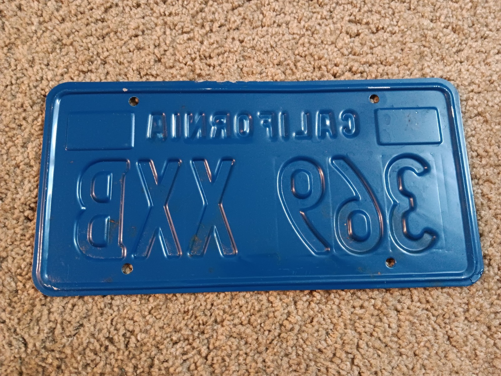 California License Plate - Blue 1970s, 369 XXB