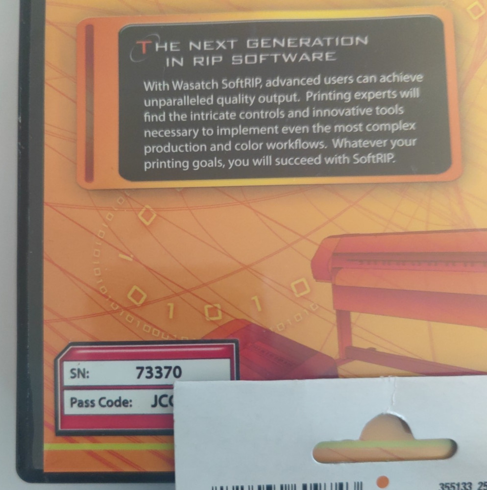 WASATCH SoftRIP 6.3 SOFTWARE Install Disks & Passcode Canon EPSON, NO Dongle