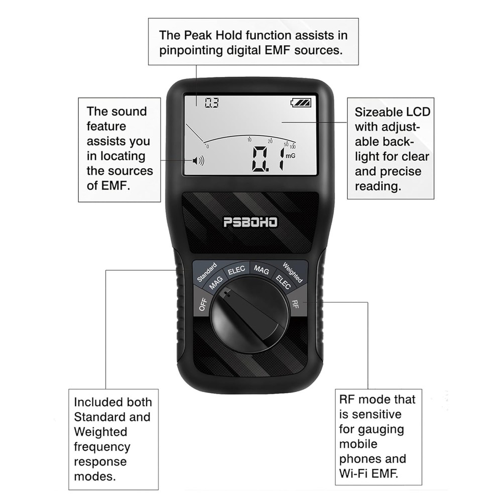 EMF Meter, 3-in-1 Multi-Field Electromagnetic Radiation Detector for EF RF MF...