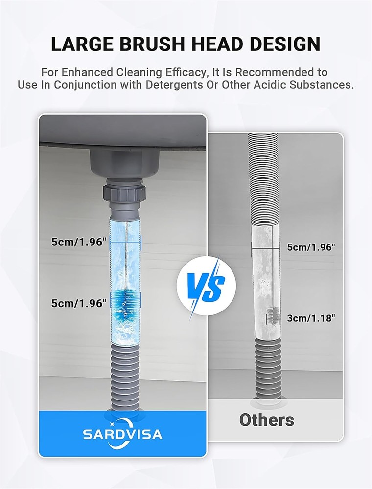 Flexible Long Drain Brush Tool with Large Double Elastic Nylon Ends, Blue