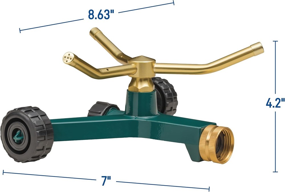 3 Arm Metal Lawn Sprinkler With Wheel Base Full Circle Coverage