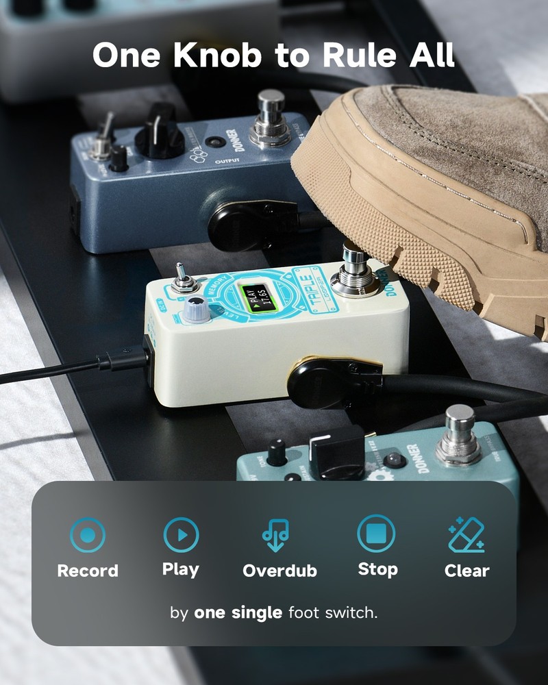 Donner Triple Looper Guitar Effect Pedal 90 mins Looping Time with Screen 3 Loop