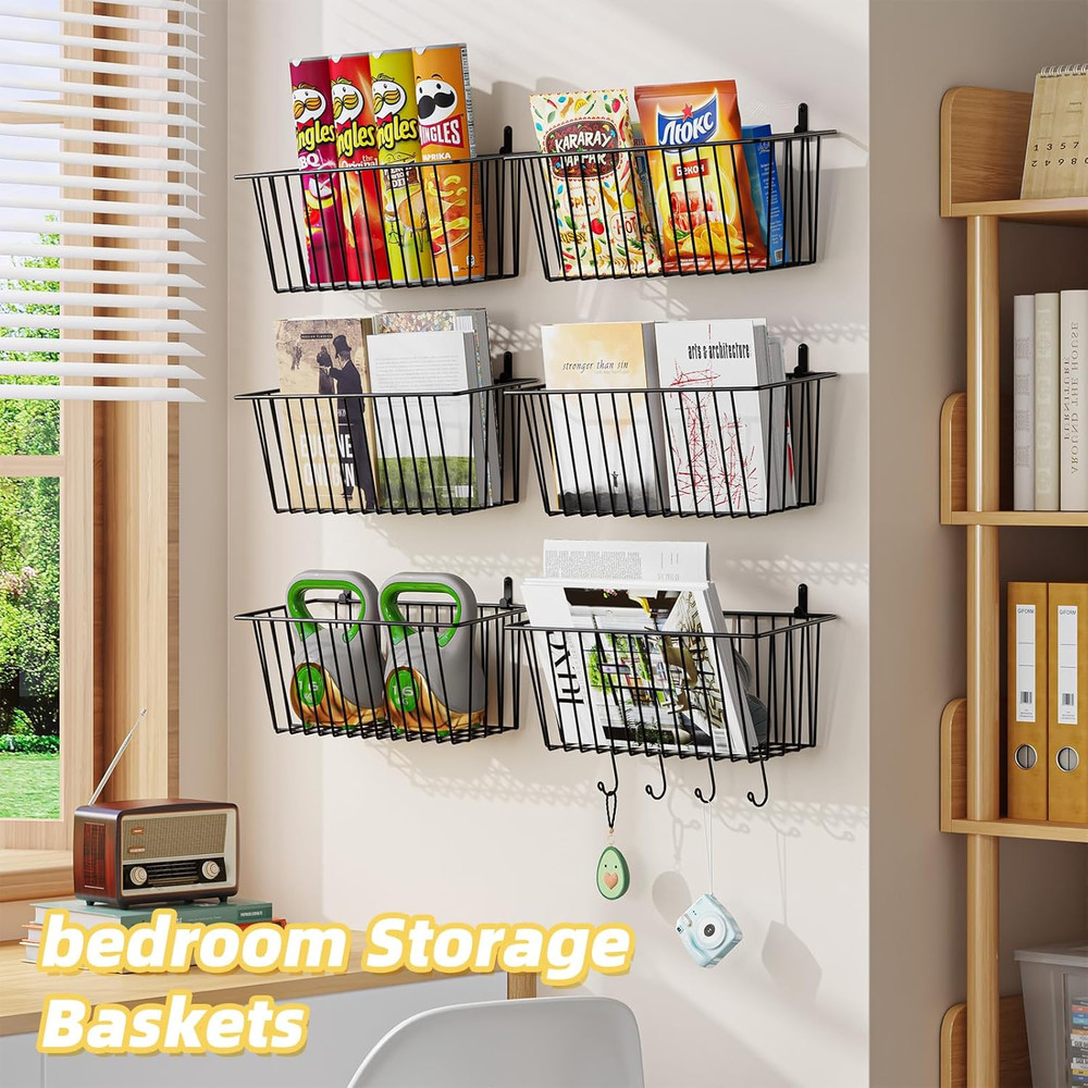 6 Pack Wire Basket Wall Mount Baskets Hanging Baskets Cabinets Organizer And