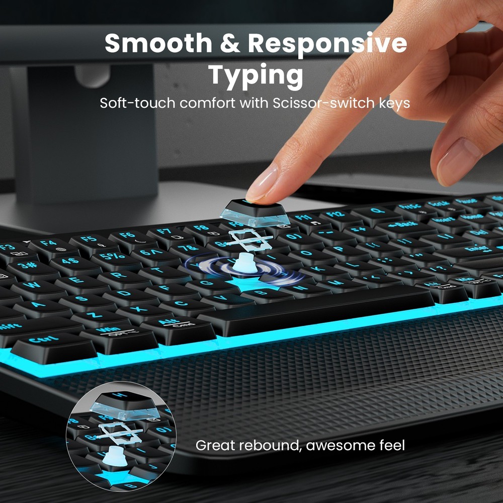 Wireless Keyboard & Mouse, Backlit Quiet Typing w/ Wrist Rest & Phone Holder