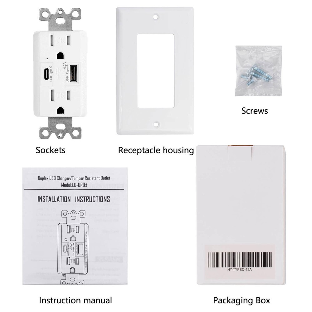 10Pk 4.2A USB Type A & Type C Wall Charging Outlet Tamper-Resistant for iPhone
