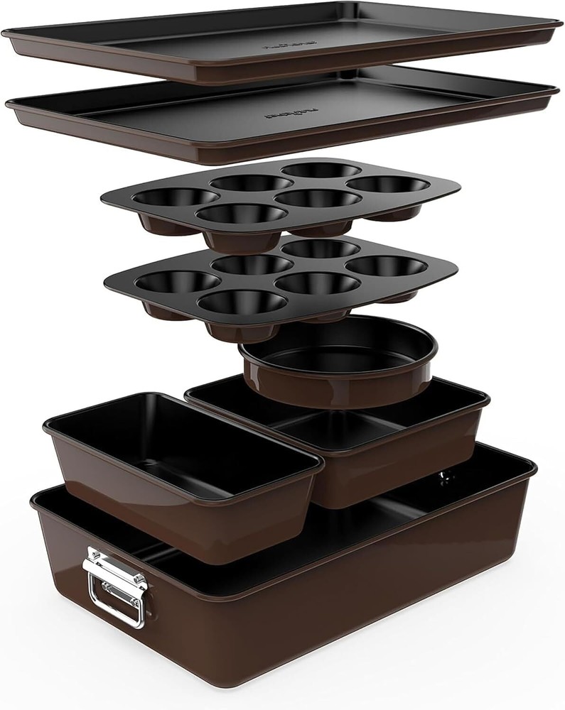8-Piece Non-Stick Stackable Bakeware Set PFOA-, PFOS- and PTFE-Free Bakeware