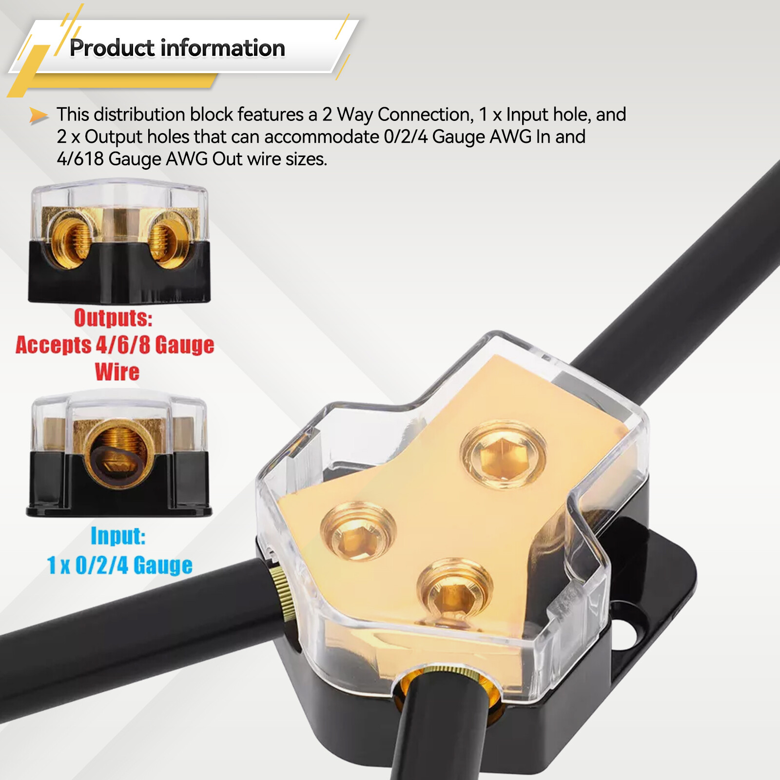 2x Car Audio Splitter Amp Distribution Power 0/2/4 Gauge In 4 / 6 / 8 Gauge Out.